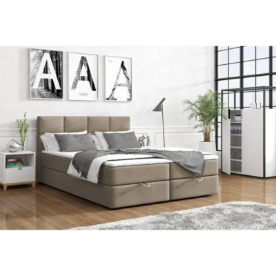 VLR BEDS Boxspringbett OSLO 160 in Beige, Liegefläche 160x200 cm – mit Bettkasten, Bonellfederkern
